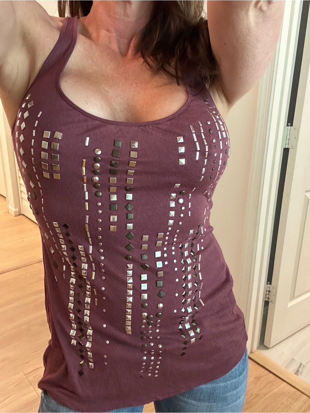 Guess Women's Burgundy Studded Racerback Tank Top